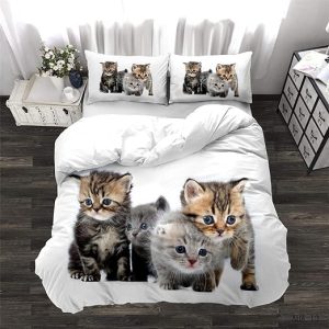 Idea Regalo Ideale Per Ogni Occasione: set di biancheria da letto in morbida microfibra, design a gattino carino, adatto a giovani amanti degli animali.