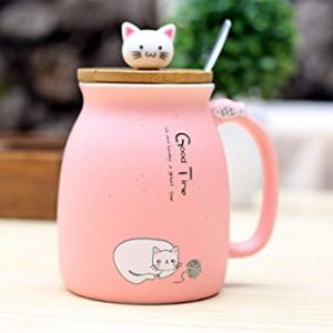 420 ml 420 ml in vetro colore: Rosa Tazza da tè con gatto con colino HwaGui per amanti del gatto 